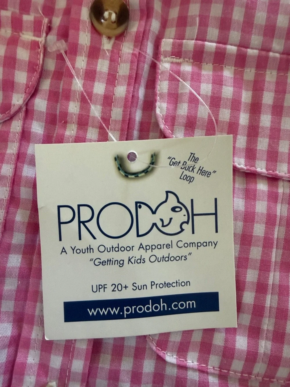 Prodoh Pink Gingham Button-Down Fishing SPF 20+ Shirt - 12 Months - Picture 3 of 5